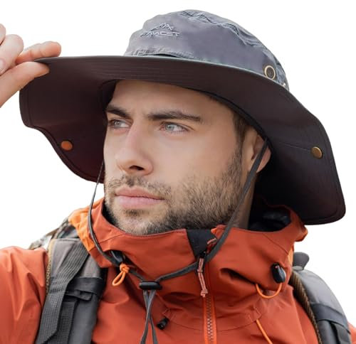 TOP-EX XL/XXL Sonnenhut Herren, Breiter Krempe UV Safari Hüte für Sommer Outdoor Wandern Angeln Spazieren, Wasserdicht & Winddicht Dunkelgrau 63-66cm