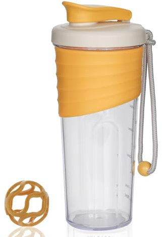 OUOUMUF Bouteille shaker pour protéines de qualité supérieure pour shakes complémentaires facile à nettoyer et durable-700 ML(Jaune)