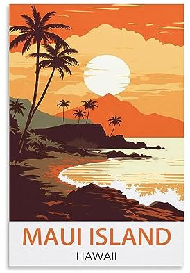 KmoNo Hawaii Maui Island Vintage Reiseposter 20 x 30 cm Poster Dekor Malerei Leinwand Wandkunst Wohnzimmer Poster Schlafzimmer