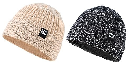 Pesaat Baby Mütze Jungen Strickmütze Weiche Baumwolle Mädchen Hut Kindermütze Warme Wintermütze 0-5 Jahren Winter,Herbst (Schwarz+Khaki, 0-6Monate)