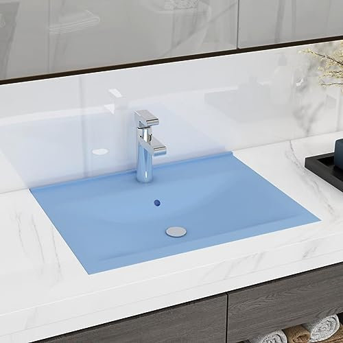 Vasque à Encastrer, Lavabo Encastré Lave-Mains Salle de Bain Lavabo avec trou de robinet Bleu clair mat 60x46 cm Céramique