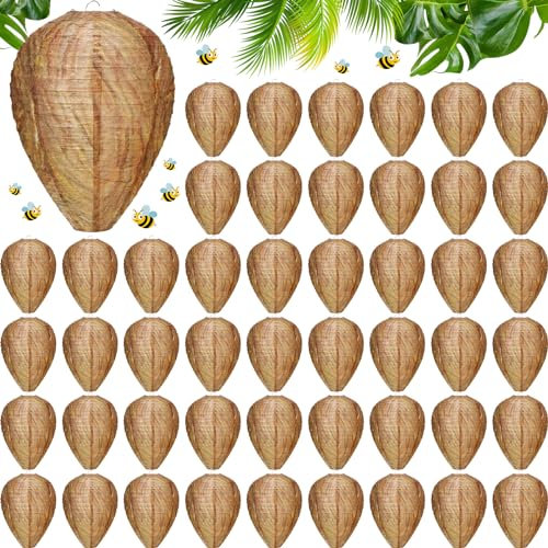 Hushee Wespennest, Papier-Wespenlaternen, Großpackung, künstliche Hornissen, hängende Nester für Frühling, Sommer, Outdoor, Garten, Hof, Traufen, Gelb, 50 Stück
