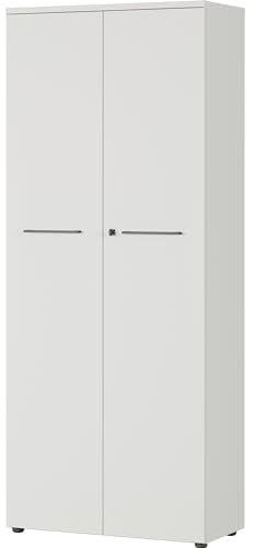 bümö Andratx Aktenschrank abschließbar, Büroschrank Holz 80cm breit in Lichtgrau - abschließbarer Schrank mit 5OH Aktenregal für's Büro & Arbeitszimmer, Ordnerschrank mit Schloss