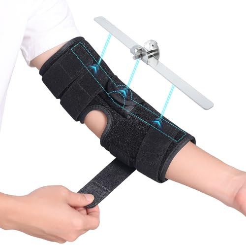 Ulnaris Ellenbogen Schiene, Kubitaltunnelsyndrom Bandage zur Ruhigstellung, Ellenbogen Orthese für Nacht Schlafen & Tag Arbeiten, 4 Winkel Verstellbar, für Recht & Linker Arm, Herren & Damen -L/XL