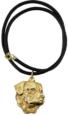 Art-Dog Exklusive Halskette mit Hund, 24 Karat Goldauflage - Handgefertigter Schmuck für Hundeliebhaber - Vergoldete Halsketten mit Hund für Damen und Herren - Rottweiler II
