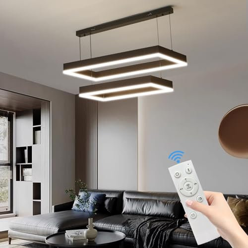 Mikeru LED Pendellampe, Schwarz 2 Ring 40+60CM Wohnzimmerlampe Kronleuchter, Unten Beleuchtet Moderner Kreativer 10%-100% Dimmbar Wohnzimmer Pendelleuchten mit Fernbedienung 150CM Höhenverstellbar