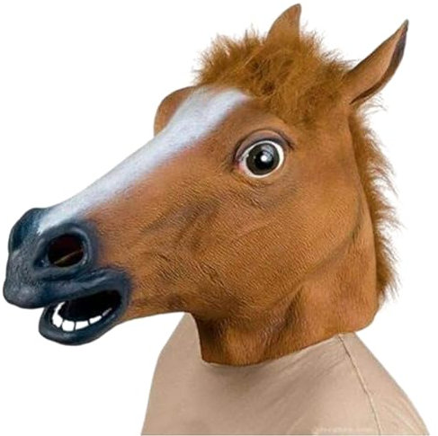 LHCUPGE Braun Pferdekopf-Maske Requisiten Latex Tiermaske Erwachsene Pferdekopf Pferd Kostüm für Weihnachten Party Dekoration Fancy Dress Gesichtsmaske Cosplay-Maske Abschlussball-Requisiten