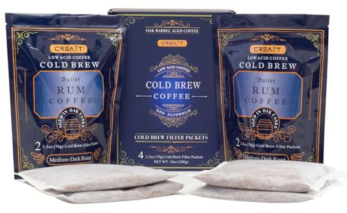 CREA8T Cold Brew Butter Rum flavored coffee - Pack of 4 Cold Brew GROUND Filter packets 2.5oz each totalling 10oz.
