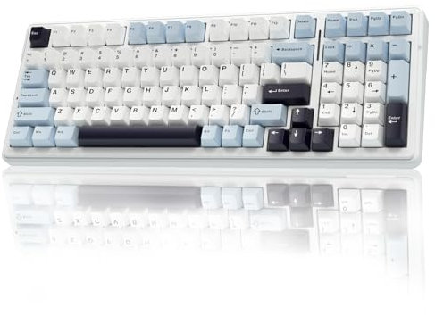 AULA F99 Mechanical Gaming Keyboard,BT5.0/2.4GHz/USB-C Hot Swappable Custom Keyboards with Five-Layer Padding,Pre-lubed Switches,8000mAh Battery,RGB Wireless Keyboard for PC/Tablet (Blue&White)