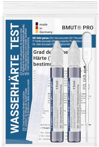 Wasserhärte messen | Test Set Deutscher Härtebereich | Titrierlösung | weich, mittel, hart | Titration | Messbereich 0-30 °dH – Kalk prüfen (2x15ml)