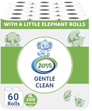JOVS 3 Ply Toilet Roll Bulk Buy Pack of 60 Quilted Mega Toilet Rolls – Eco Friendly, Recycled, Gentle, Clean, Soft and Multipack Classic Loo Tissue Paper 200 Sheets, Biodegradable