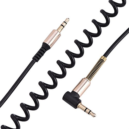 KIMISS 3,5-mm-Stecker-auf-Stecker-Spiral-Aux-Kabel – L- und I-förmig – Vergoldetes Einziehbares Audiokabel für Auto, Kopfhörer und Andere 3,5-mm-fähige Geräte – 1,8 M