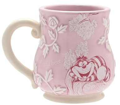 Widdop Disney Alice in Wonderland Cheshire Cat Mug – Pink Embossed Ceramic Cup with Handle – Official Collectible Gift for Disney Fans, Fantasy Lovers & Cheshire Cat Gifts – 350ml