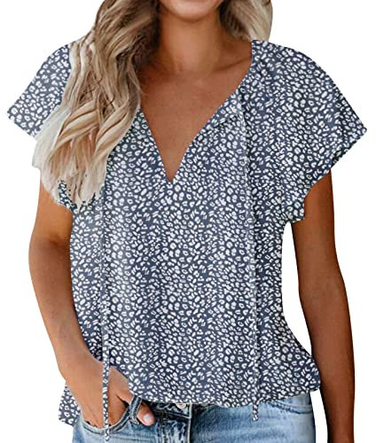 HOOUDO Sonderangebote Schnäppchen Neues lässiges Kurzarm-Sommer-T-Shirt mit V-Ausschnitt für Damen Trauerkleidung Damen Kurze Aermel Bluse Damen Medieval Blouse Women Rotes Sale Angebote Bestellung