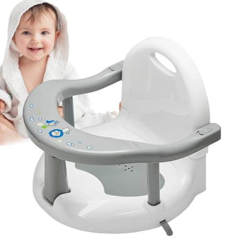 Badesitz Baby, Badewannensitz Rutschfester Mit Leistungsstarken Saugnäpfen, Badewannenstuhl für 6-18 Monate (Grau+Weiß)