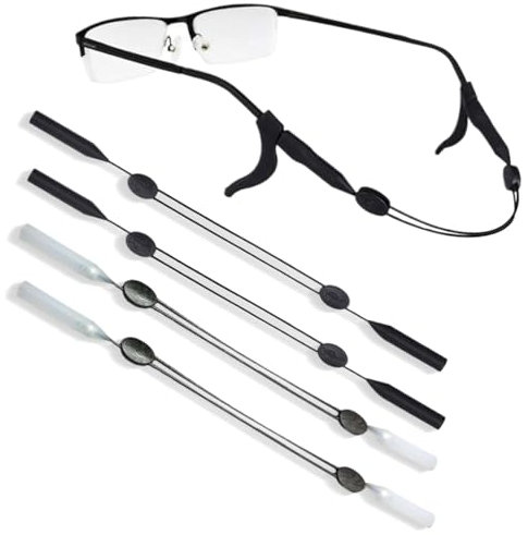 EIYVPRA 4pcs Cordon élastique Universel en Silicone pour Lunettes de Sport, Cordon Lunettes, Adjustable Cordons à Lunettes, Attache Lunettes pour Hommes, Femmes, Enfants (Noir/Blanc)
