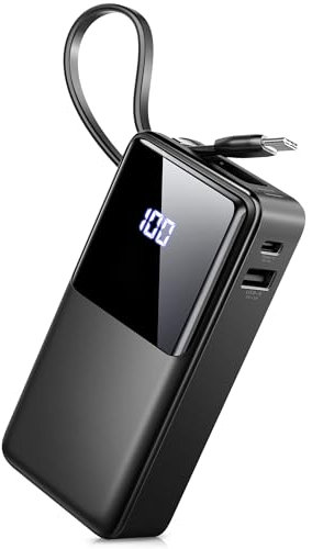 Power Bank 10000mAh, Portable Charger High-Speed Charging 3A USB-C in & out, Small Battery Pack with Built in Cable, Slim & Lightweight Powerbank for iPhone 16/15/14/13, Samsung, Android Phone/Tablet