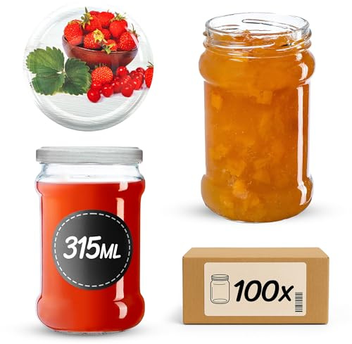 KADAX 100er Set Einmachgläser 315ml TO66 Erdbeeren, Marmeladengläser Vorratsgläser Mason Jar mit Schraubdeckel, Luftdicht & Spülmaschinenfest, Honig- & Dessertgläser