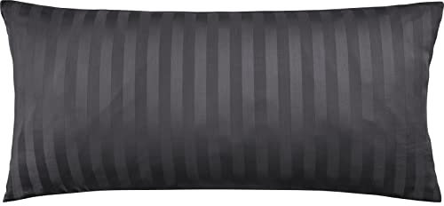 Pure Label Mako Satin Damast Streifen Kopfkissenbezug 40x80 cm aus 100% Baumwolle in dunkelgrau| Traumhaft weicher Kissenbezug passend zu unseren Bettwäsche Sets