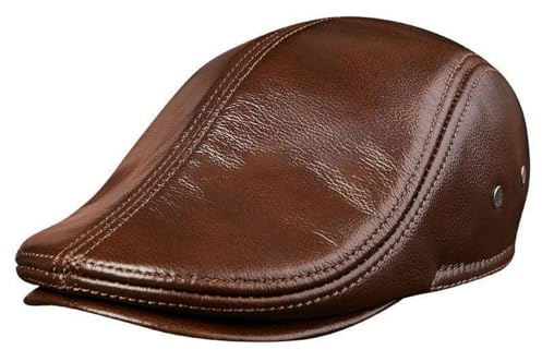 Vnook Herren Leder Baseball Cap Winter Mit Ohrenklappen Flatcap Hute,Baskenmütze Flatcap Leder Schiebermütze Newsboy Caps Winter(Brown,XXL)