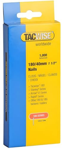 AMK® Tacwise 40mm 180 Series Brad Nails Pack of 1000 for Tacker Nail Guns Made from Galvanised Steel Rust Resistant