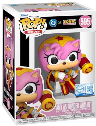 Funko POP! Heroes: DC Comics x Sonic - Amy Rose as Wonder Woman | Official Video Games Merch - Collectable Vinyl Figurine for Shelf Display - Birthday Gift Idea for Fans and Collectors