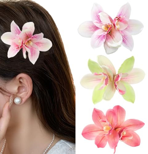 3 Pcs Hawaiian Flower Hair Clips for Women Orchid Flower Alligator Hair Clip Artificial Flower Hair Barrettes Hibiscus Flower Hair Clips Hair Accessories for Wedding Bridal Beach Party