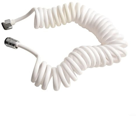 Floweringbeter Tuyau de douche extensible à ressort en spirale pour plomberie d'eau, toilettes, bidet, salle de bain, tuyau de douche flexible en spirale gris blanc (5 mètres, blanc)