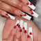 24pcs Long Coffin Press on Nails French Tip False Nails White Edge Nude Pink Fake Nails Glitter Red Heart Stick on Nails Removable Glue-on Acrylic Nail Tips Spring Summer Accessories for Women