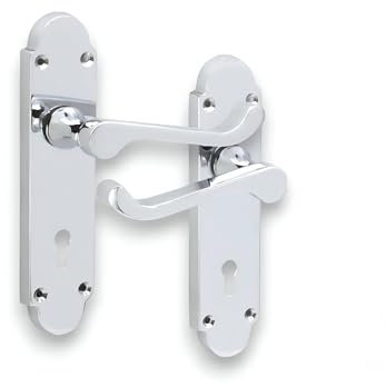 Infinity Decor Polished Chrome Victorian Scroll Oakley Lever Lock Door Handle on Keyhole Backplate 170 x 40mm – Ideal for Interior and Exterior Use
