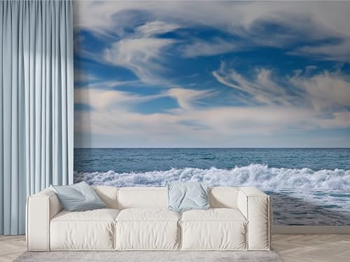 Boceoey Papier Peint Panoramique Océan Paysage 3D - Motif Ciel Nuage - Décoration Murale pour Salon & Chambre, Intissé Autocollant Papier Mural, 400x280 cm N-204