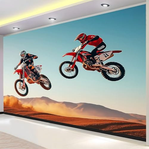 Buohwiwe Papier Peint Panoramique Moto Mural 200x140 cm 3D Papier Peint Intisse Moto Fresque Murale Chambre Coucher Salon Décoration Photo Poster Geant Murale q.246