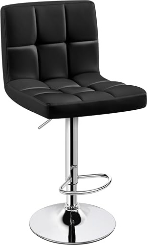 Yaheetech Single Bar Stool, Adjustable PU Leather Swivel Barstools, Modern Counter Stools with Back and Footrest, Counter Height Barstools for Bar, Kitchen, Dining Room, Black