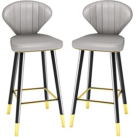KLZUOPT Juego de 2 taburetes de Bar de Lujo de Piel sintética con Respaldo y reposapiés para Cocina, Pub, Isla y Exterior, Color Gris, 75 cm