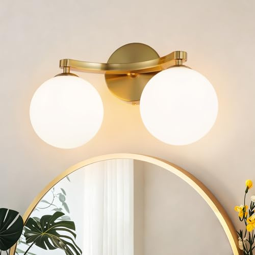 TYhogar Applique murale salon moderne Cuivré double lampe murale douille G9 avec abat-jour globe en verre blanc opaque couloir luminaire mural d'intérieur (ampoule incluse)