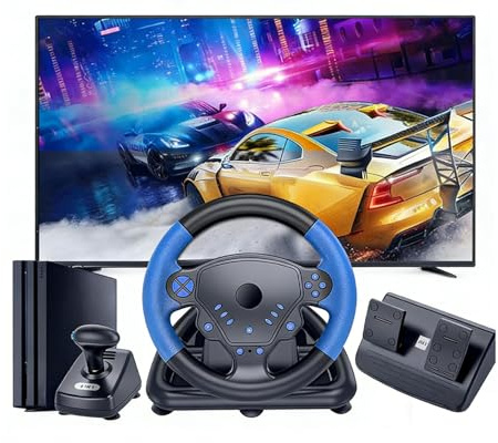 Plyisty Gaming Steering Wheel with Pedals and Shifter, 135 Degree, Force Feedback Driving Wheel and Pedal, for PC, TV, IOS and Game Console