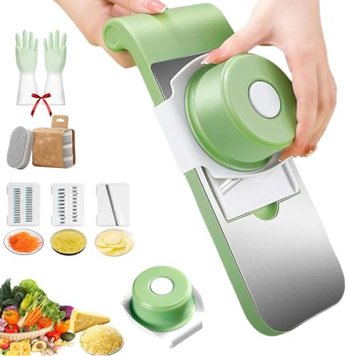 Coupe-Légumes Multifonctionnel, Coupe-Julienne, En Acier Inoxydable, Sans Bpa, Avec 5 Lames Amovibles Et Protège-Mains, Base Antidérapante Tout En Un, Fini Le Chaos En Cuisine(3 IN 1)