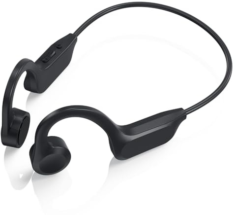 Ohuhu Bone Conduction Earphones, Open Ear Headphones Wireless with Bluetooth 5.3, Noise Cancelling Mics, IPX45 Waterproof Earphones, 8h Playtime for Running, Workout, USB-C-Black