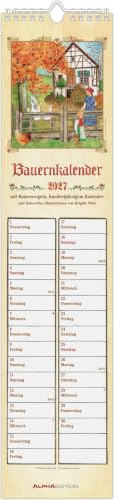 Bauernkalender 2027: Streifenkalender 11,3x49,5 cm mit 100-jährigem Kalender & Bauernregeln, Ferienübersicht, Feiertagen & Notizfeld
