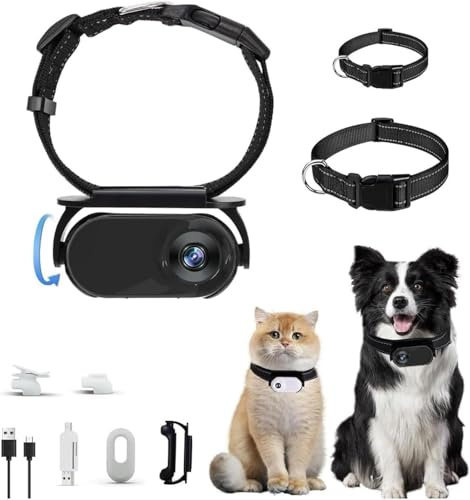 1080p Cat Collar Camera - Mini Waterproof Pet Cam With 170° Wide Angle, Jpeg Photo & Avi Video - For Outdoor Dogs & Cats Black