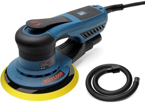 Exzenterschleifer 5,0 mm Schleifhub Bürstenloser Exzenterschleifer mit variabler Geschwindigkeit und 4 Stück 150mm Schleifscheiben für Holzarbeiten