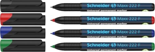 Schneider Maxx 222 F Universal-Marker (Strichstärke 0,7mm), 4er Etui (Schwarz, Rot, Blau, Grün)