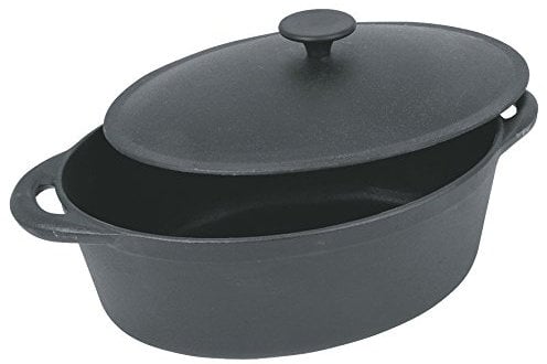 Crealys 503478, COCOTTE Gourmet Onyx ovale en fonte- toutes sources de chaleur y compris induction, émaillée 9 litres - Extérieur noir et intérieur Noir