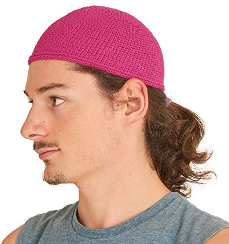CHARM Kufi Hat Mens Beanie - Men Cotton Skull Cap Hand Made 2 Sizes Islam Pink M