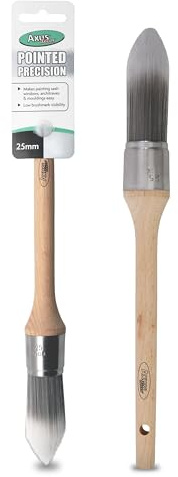 Axus Decor Pointed Precision Paint Brush (Grey Color) - 25mm - For All Sash Windows, Architraves & Mouldings, Smooth Finish, Eco-friendly Bamboo Handles, Anti-Rust Stainless Steel, Synthetic Filaments
