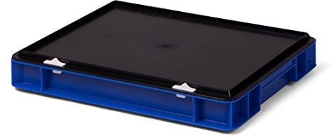 Euro-Transport-Stapelbox/Lagerbehälter, blau, mit schwarzem Verschlußdeckel, 400x300x61 mm (LxBxH), Wände u. Boden geschlossen, aus PPN