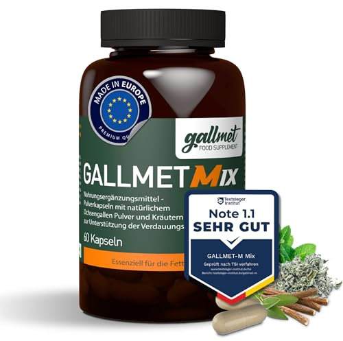 GALLMET Gallensäure Ox Bile, Kapseln, Verdauungsenzyme zur Unterstützung von Leber, mit Ochsengalle und Gallensalzen, ideal nach Gallenblasenentfernung, Mix + Kräuter (60 kapseln)