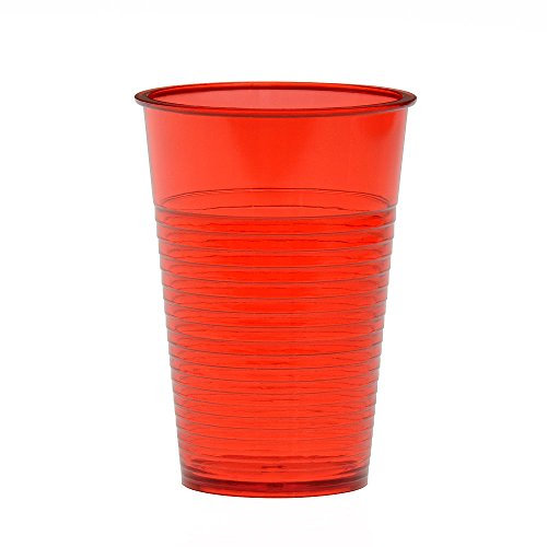 HAB & GUT -KB005-4x Gobelets réutilisables en plastique avec rainures ressemblant à du verre, transparents 20cl ROUGE
