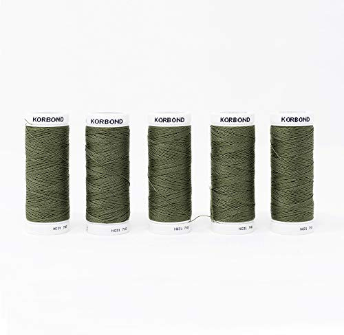 KORBOND Polyester All Purpose Thread – 500m Total – Olive Green - 5 x 100m Reels for Hand and Machine Sewing