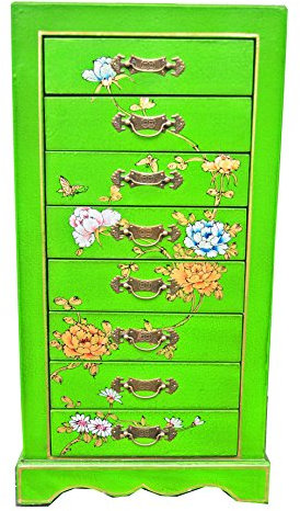 OPIUM OUTLET Chinesisches Schmuckschränkchen Schmuck-Kästchen asiatische Telefon-Kommode orientalisch China hell-grün 8 Schubladen